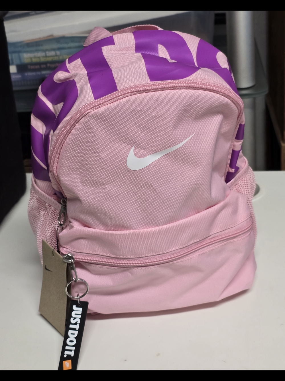 Nike Pink and Purple Kids Backpack with White Swoosh